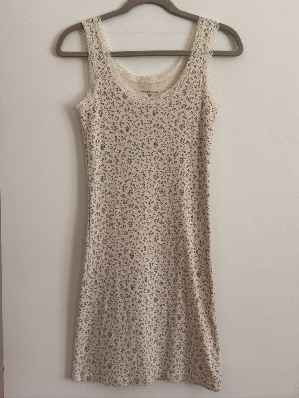 Brandy Melville Ronnie Floral Lace Dress |  White Blue Ditsy Floral Cotton